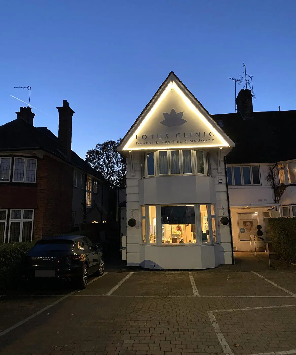 Lotus Dental and Aesthetics Clinic at 943 Finchley Road, Golders Green, with free parking on the private driveway